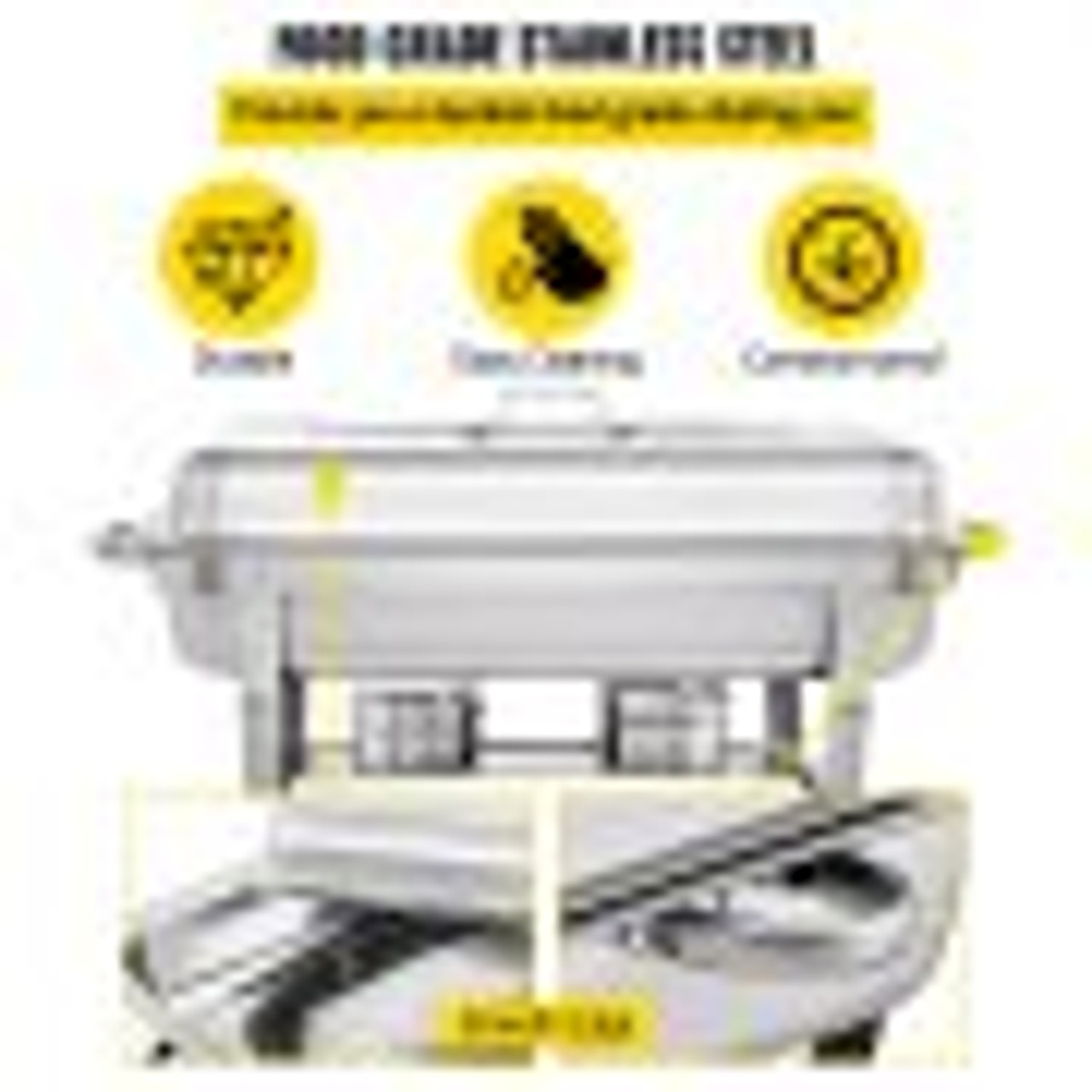 Chafing Dish 2 Packs, 9 Quart Stainless Steel Chafer Complete Set, Rectangular Chafers for Catering Buffet Warmer Set with Folding Frame