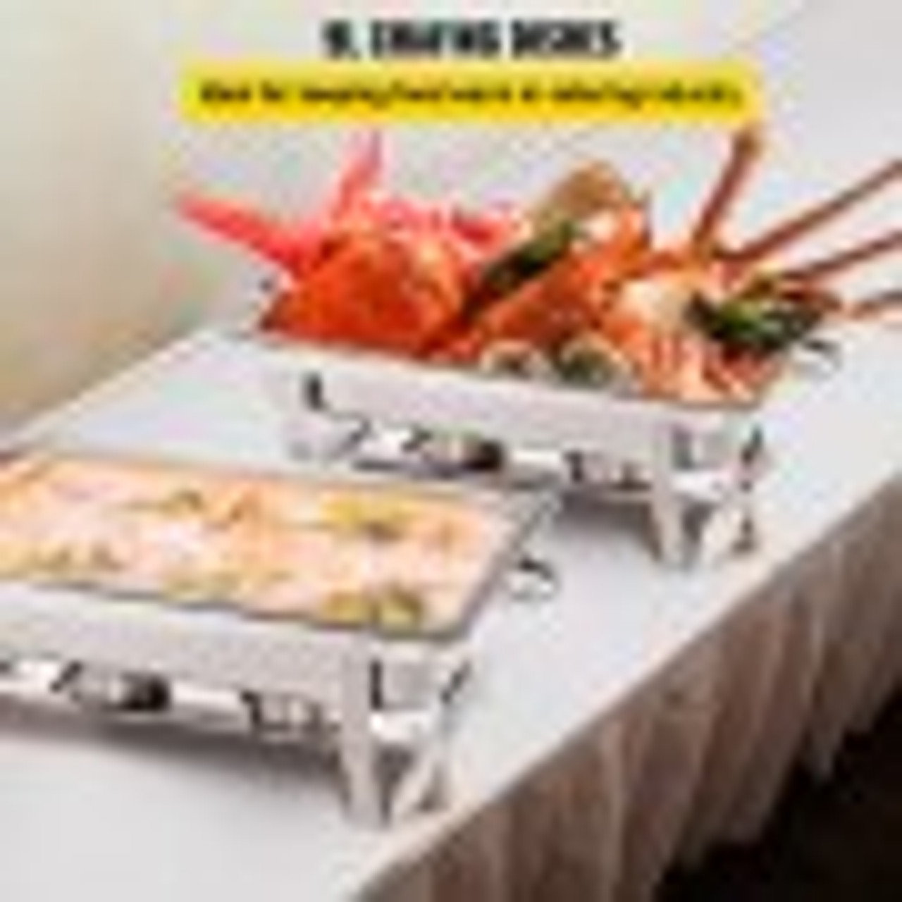 Chafing Dish 2 Packs, 9 Quart Stainless Steel Chafer Complete Set, Rectangular Chafers for Catering Buffet Warmer Set with Folding Frame