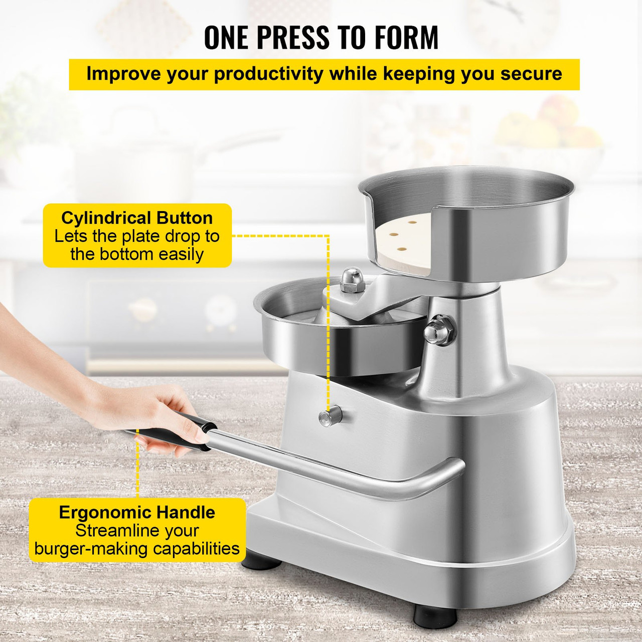 Commercial Hamburger Patty Maker 130mm/5inch Stainless Steel Burger Press Heavy Duty Hamburger Press Meat Patty Maker Hamburger Forming Processor with 1000 Pcs Patty Papers