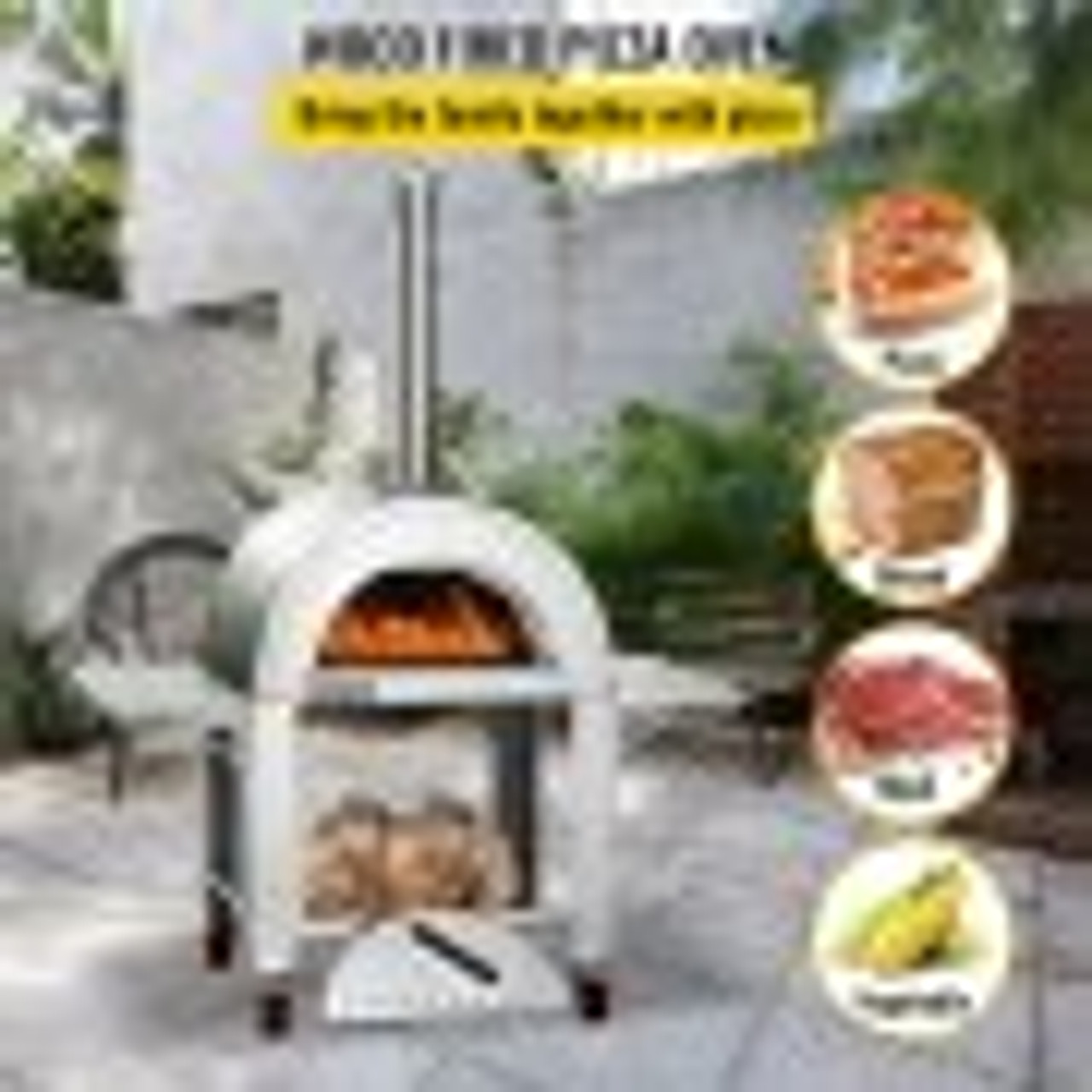 46" Wood Fired Artisan Pizza Oven, 3-Layer Stainless Steel Pizza Maker with Wheels for Outside Kitchen, Includes Pizza Stone, Pizza Peel, and Brush, Professional Series,Outdoor or Indoor.