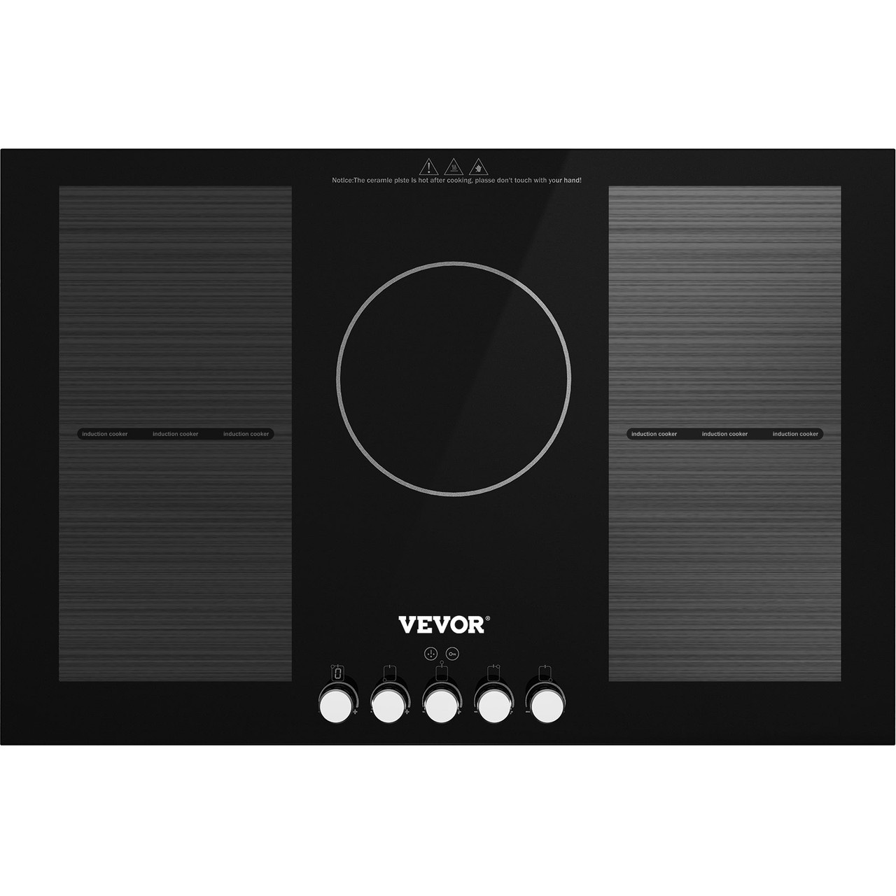 Built-in Induction Cooktop, 30 inch 5 Burners, 220V Ceramic Glass Electric Stove Top with Knob Control, Timer & Child Lock Included, 9 Power Levels with Boost Function for Simmer Steam Fry