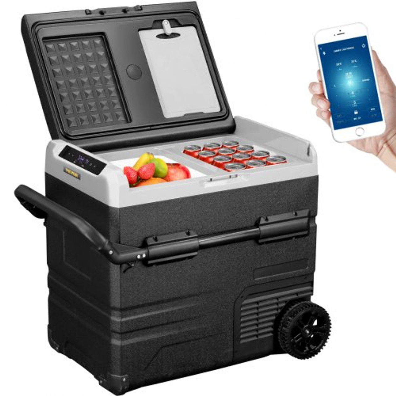 12 Volt Refrigerator 48 Quart, Dual Zone Car Fridge Freezer w/App Control & Wheels 12/24V DC & 110-240V AC Electric Compressor Cooler for Truck Vehicle RV Boat Outdoor & Home Use, -4?-68? Black
