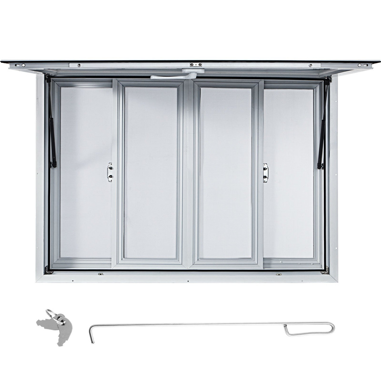 Concession Window, 53 x 33 inch, Aluminum Alloy Food Truck Service Window with 4 Horizontal Sliding Screen Windows & Awning Door & Drag Hook, Serving Window for Food Trucks Concession Trailers