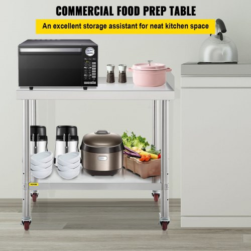Stainless Steel Prep Table, 24 x 15 x 35 Inch, 440lbs Load Capacity Heavy Duty Metal Worktable with Backsplash Adjustable Undershelf & 4 Casters, Commercial Workstation for Kitchen Restaurant