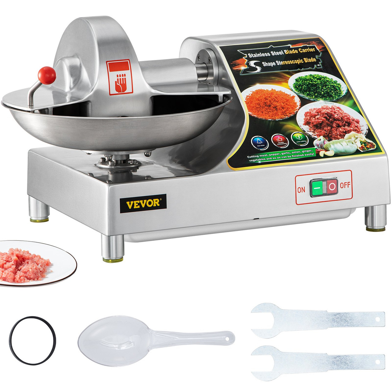 VEVOR Food Processor, Electric Meat Grinder with 4 Stainless Steel Blades, 400W Electric Food Chopper, 5 Cup Glass Bowl, 2 Speeds Food Grinder for