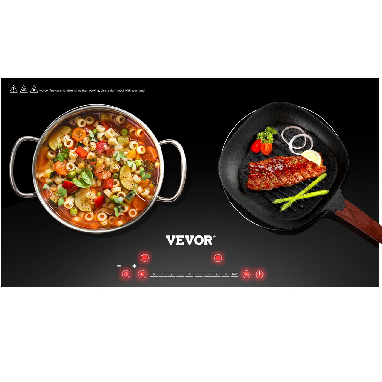 VEVOR Electric Cooktop, 2 Burners, 12'' Induction Stove Top, Built