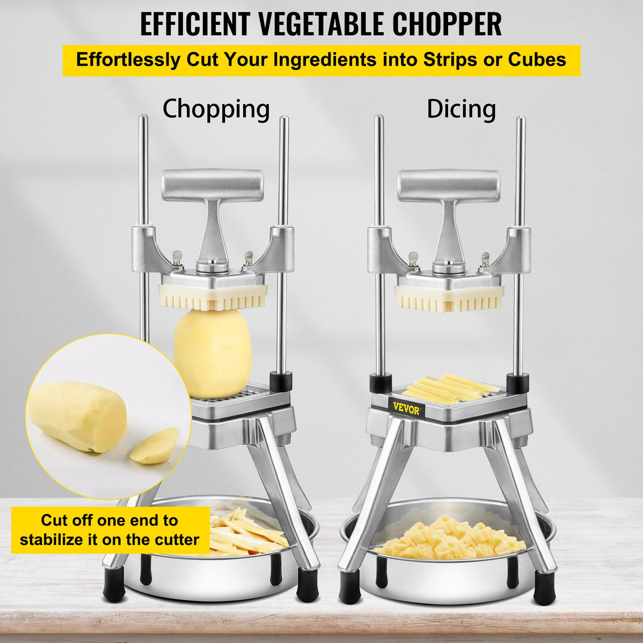 VEVOR Commercial Vegetable Fruit Chopper 1/4″ Blade Heavy Duty Professional  Food Dicer Kattex French Fry Cutter Onion Slicer Stainless Steel for Tomato  Peppers Potato Mushroom, Silver
