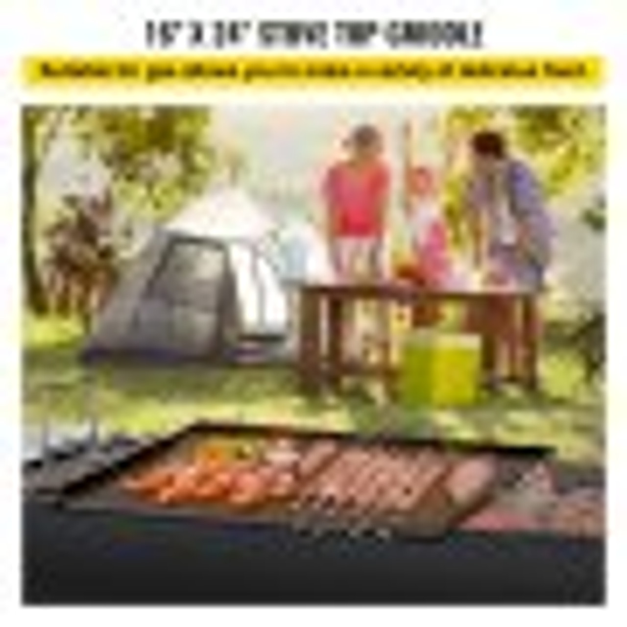 Carbon Steel Griddle, 16" x 24" Griddle Flat Top Plate, Griddle for BBQ Charcoal/Gas Gril with 2 Handles, Rectangular Flat Top Grill with Extra Drain Hole for Tailgating and Parties