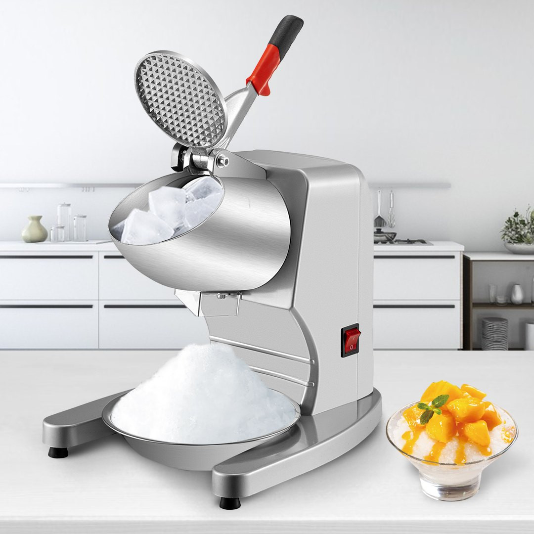 110V Electric Ice Shaver Crusher,300W 1450 RPM Snow Cone Maker Machine with Dual Stainless Steel Blades 210LB/H, Shaved Ice Machine with Ice Plate & Additional Blade for Home and Commercial Use,Silver