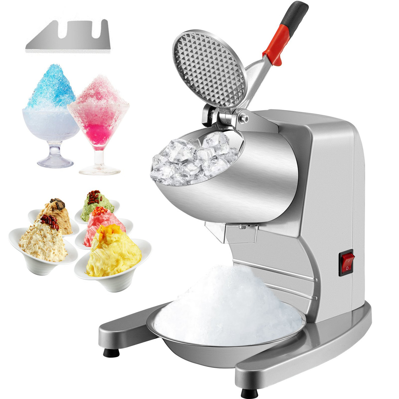 VEVOR 110V Electric Ice Shaver Crusher,300W 1450 RPM Snow Cone Maker Machine with Dual Stainless Steel Blades 210LB/H, Shaved Ice Machine with Ice