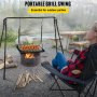 Grill Swing, Campfire Cooking Stand 44 Lbs Capacity, Campfire Grill Stand with Adjustable Legs, BBQ Grill with Hooks & & Accessories for Cookware & Dutch Oven