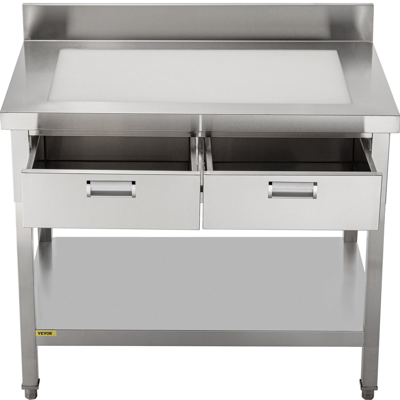 Stainless Steel Work Table 24 x 48 in Commercial Food Prep Worktable with 2 Drawers, Undershelf and Backsplash, 992 lbs Load Stainless Steel Kitchen