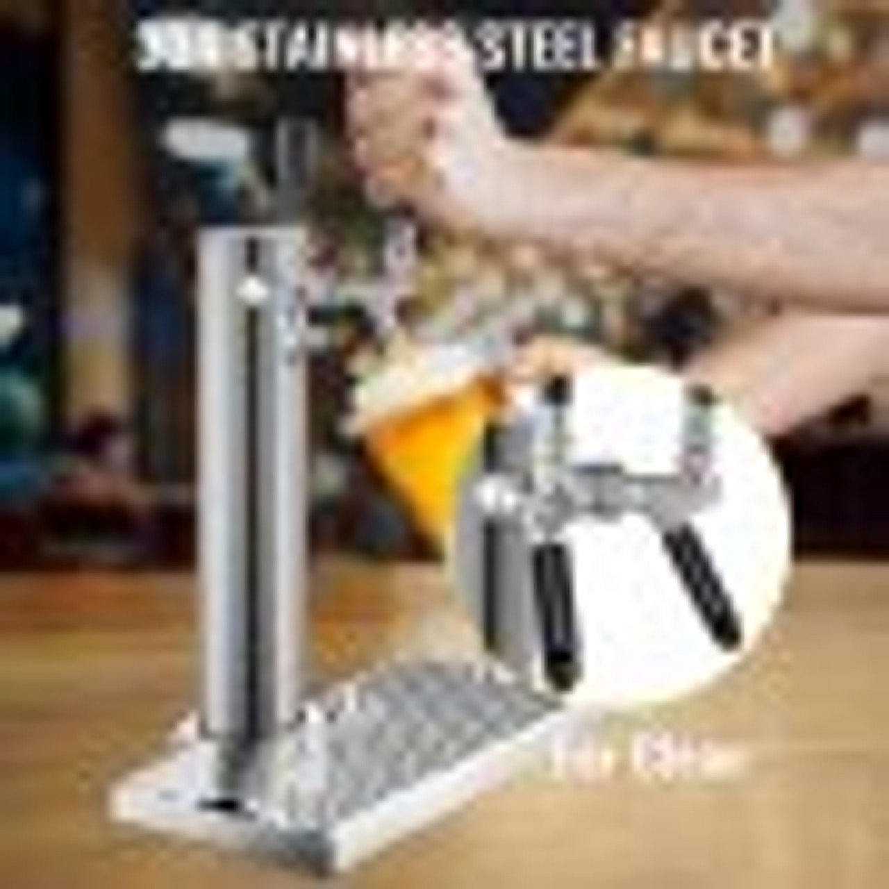 Beer Tower, Dual Faucet Tap Kegerator Tower, Stainless Steel Draft Beer Tower with 12" x 7" Drip Tray, 3" Dia. Column Beer Dispenser Tower, Beer Tower Kit with Hose, Wrench, Cover for Home & Bar