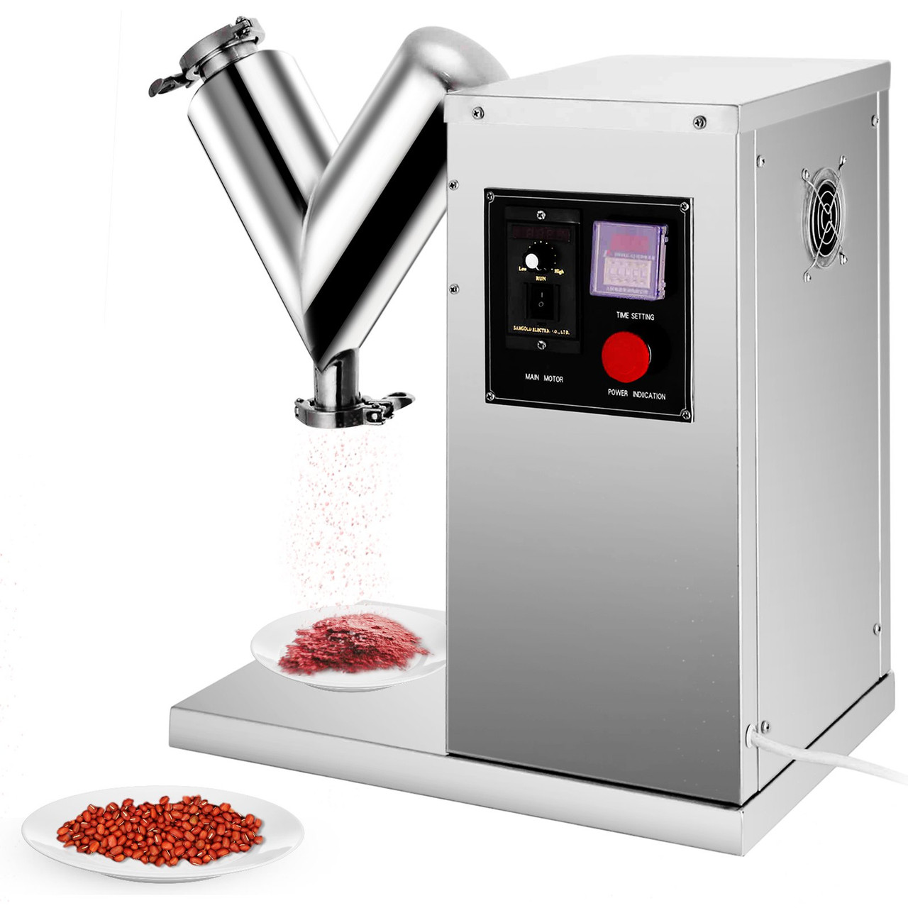 VH-2, 0.79 Gallon Mixer, Adjustable Mixing Speed V Type Powder Blending Machine, for Tea Herbs Rice Beans, 25.2 x 22.1 x 15.4 inches, Silver