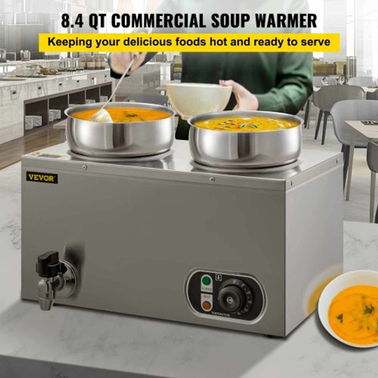 VEVOR Commercial Soup Warmer 7.4 qt. 300-Watt Electric Food Warmer