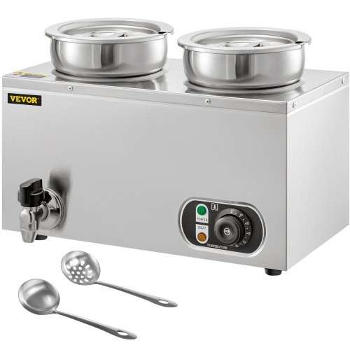 110V Commercial Food Warmer 8.4 Qt Capacity, 500W Electric Soup Warmer Adjustable Temp.86-185?, Stainless Steel Countertop Soup Pot with Tap, Bain Marie Food Warmer for Cheese/Hot Dog/Rice