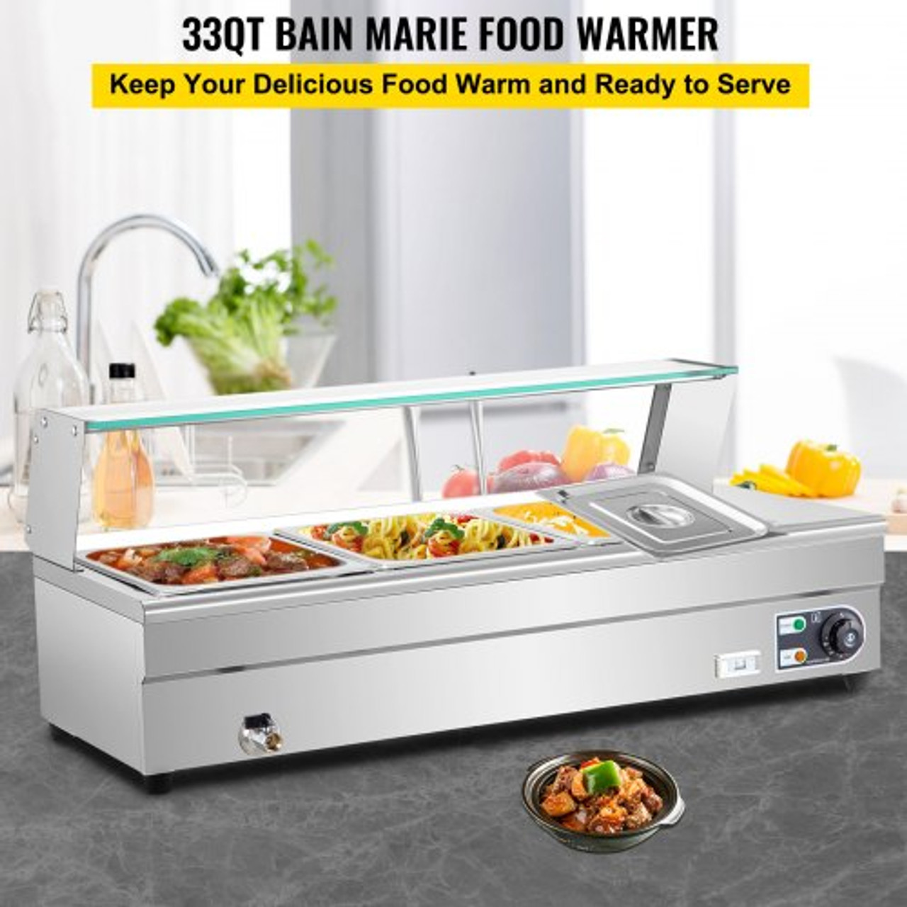 1500W Commercial Electric Table Food Warmer 3-Pan Buffet