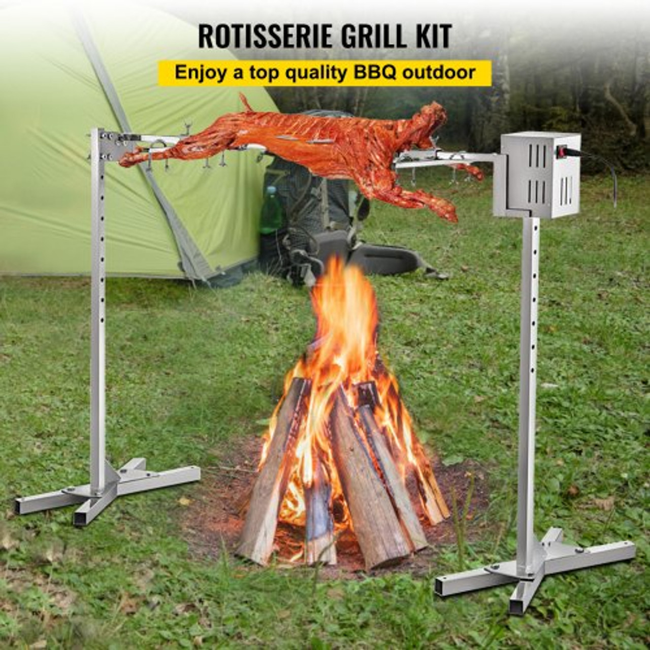 46'' Electric BBQ Rotisserie Grill Kit?Max Capacity 90 LB ,Automatic 32W Motor and Height Adjustable Stainless Steel Roaster Stand for Pig Rotisserie Hog Lamb Outdoor Party Campfire Barbecue