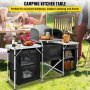 Camping Kitchen Table, Aluminum Portable Folding Camp Cook Table with Windshield, Storage Organizer, Quick Installation for Outdoor Picnic Beach Party Cooking, Black