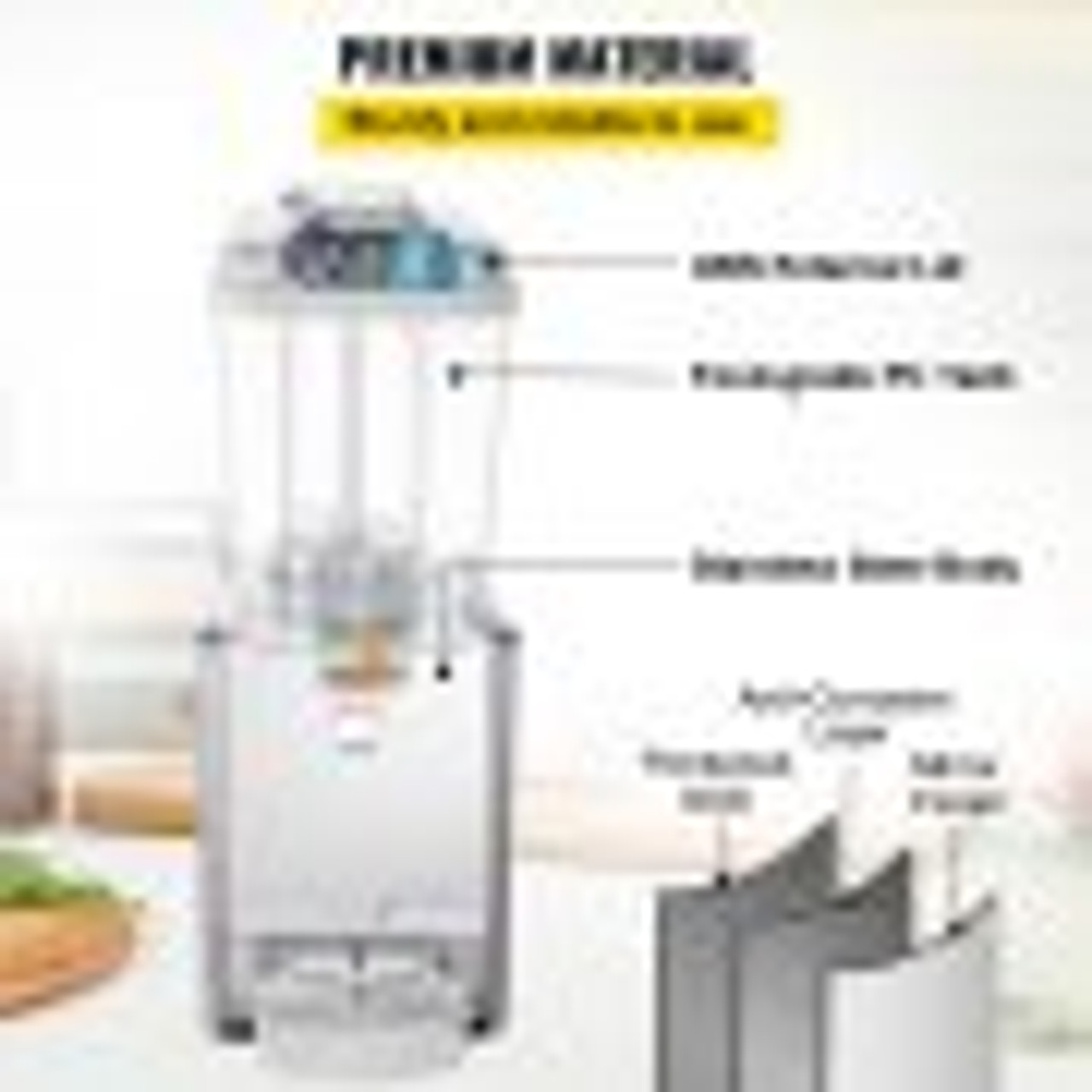 Commercial Beverage Dispenser, 4.8 Gallon 1 Tank Cold Beverage Dispenser, 200W Food Grade Material Stainless Steel Commercial Juice Dispenser With Thermostat Controller for Cold Drink