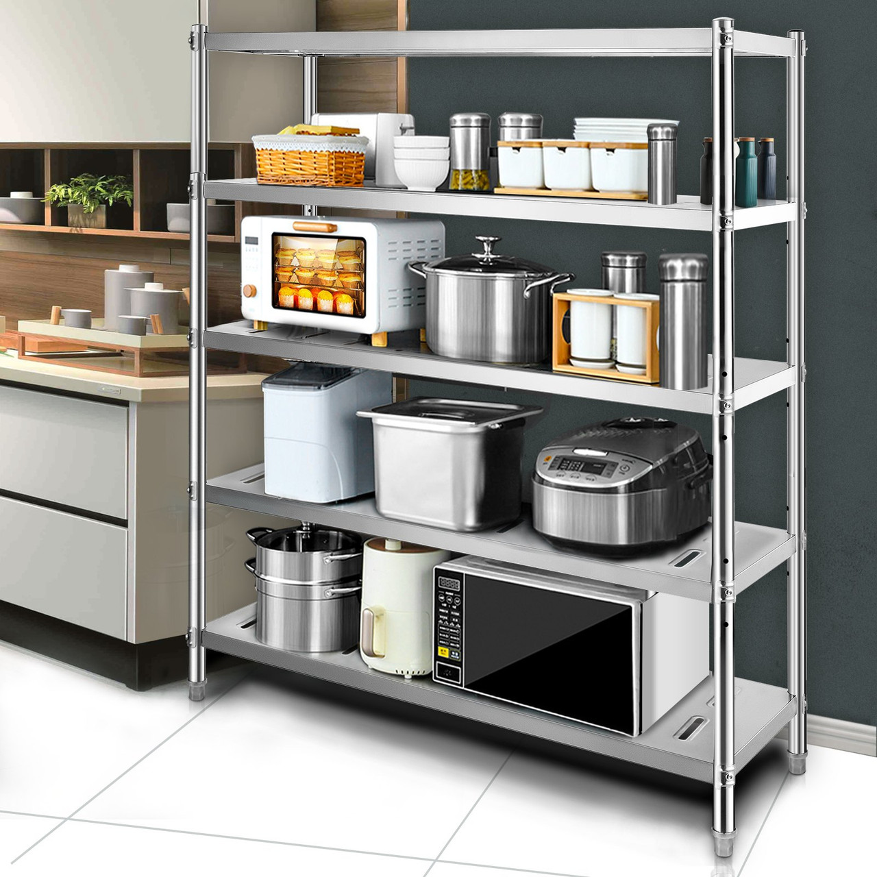 Storage Shelf, 5-Tier Storage Shelving Unit, Stainless Steel Garage Shelf, 59.1 x 17.7 x 70.9 inch Heavy Duty Storage Shelving, 661 Lbs Total