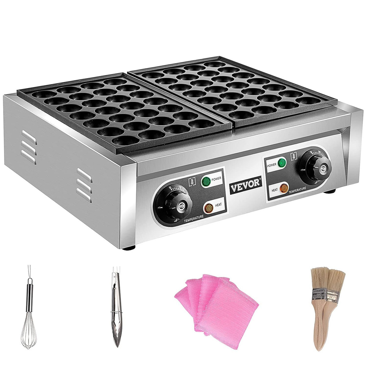 Commercial Takoyaki Maker, 56PCs Japanese Octopus Fish Ball Machine, 2kW Heating Takoyaki Grill Maker, Octopus Meatball Machine w/ 2 Non-Stick