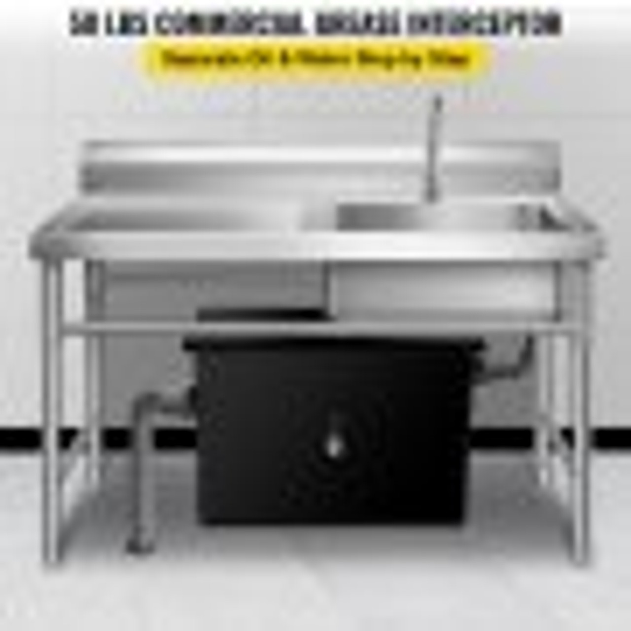 Commercial Grease Interceptor 50 LB, Carbon Steel Grease Trap 25 GPM, Grease Interceptor Trap with Side Water Inlet, Under Sink Grease Trap for Restaurant Canteen Factory Home Kitchen