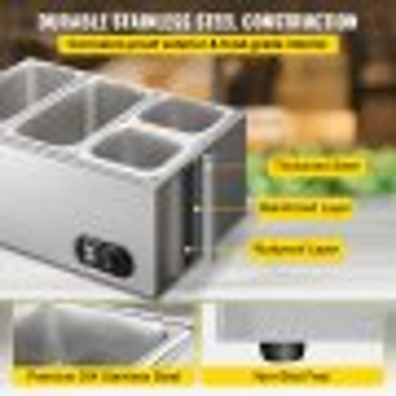 110V Commercial Food Warmer 2x1/3GN and 2x1/6GN, 4-Pan Stainless Steel Bain Marie 14.8 Qt Capacity, 1500W Steam Table 15cm/6inch Deep,Temp. Control 86-185, Electric Soup Warmer w/Lids & 2 Ladles