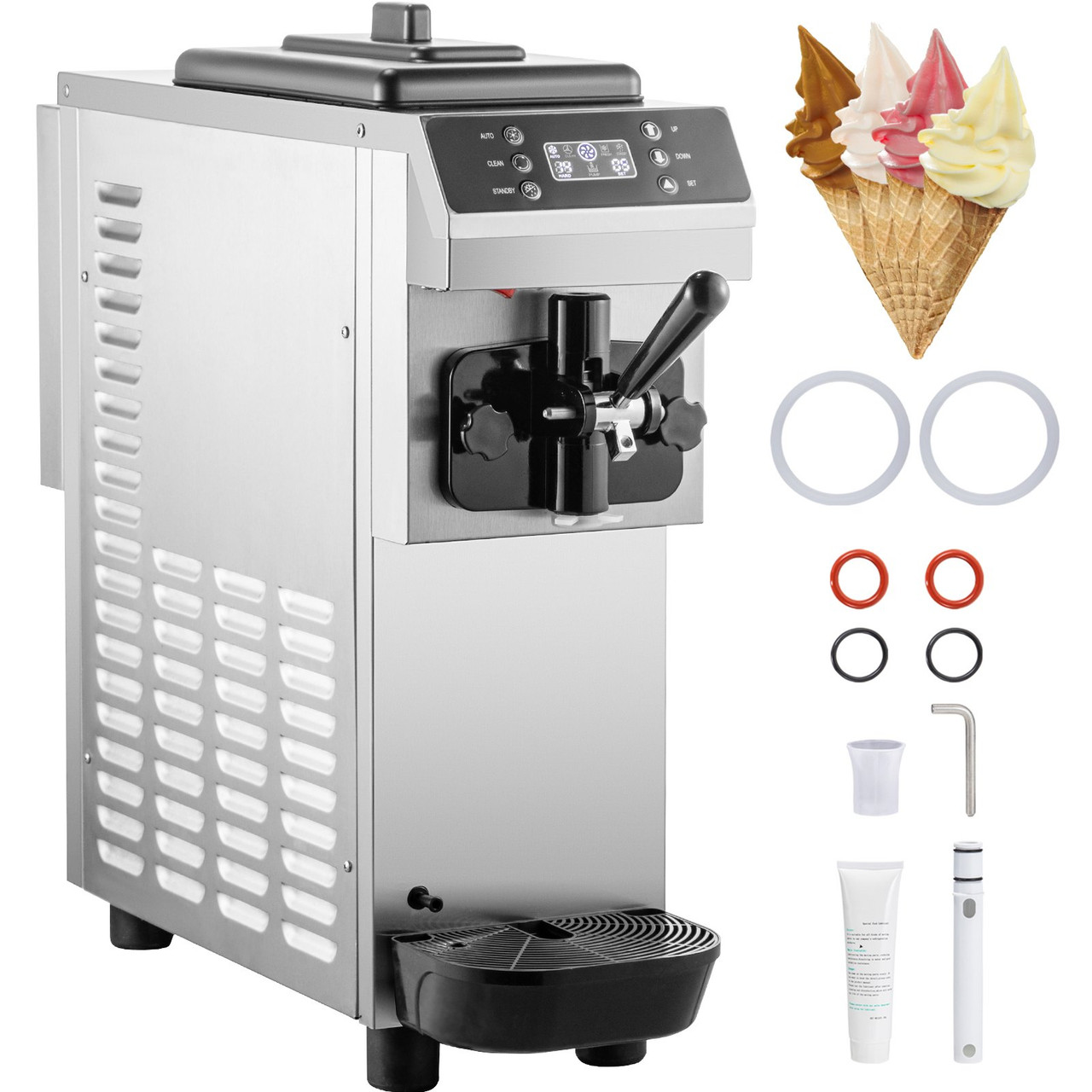 Commercial Soft Ice Cream Machine, 13L/H (3.4Gal/H) Ice Cream Machine, Single-Flavor Gelato Machine Commercial w/Pre-Cooling, 1200W Countertop Yogurt Maker Machine w/LED Intelligent Panel