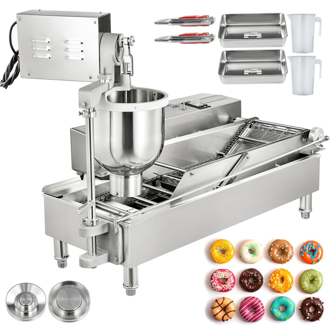 Commercial Automatic Donut Making Machine 2 Rows Auto Doughnut Maker 7L Hopper Donut Maker with 3 Sizes Moulds 110V Doughnut Fryer with Intelligent Control Panel 304 Stainless Steel Auto Donut