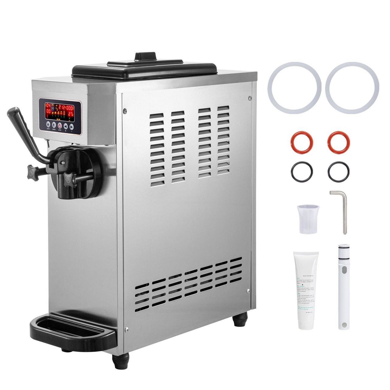 Commercial Ice Cream Maker Single Flavor Commercial Ice Cream Machine 4.7-5.3 Gal/H Soft-Serve Ice Cream Maker, 1800W Countertop Soft Serve Ice Cream Machine, with LCD Panel, Stainless Steel