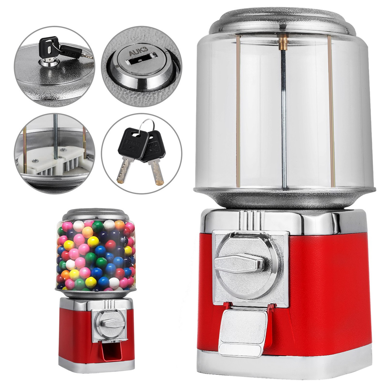 Gumball Machine, 1-inch Candy Vending Machine, Commercial Gumball Vending Machine with Adjustable Candy Outlet Size, Metal Gumball Dispenser Machine for Home, Gaming Stores
