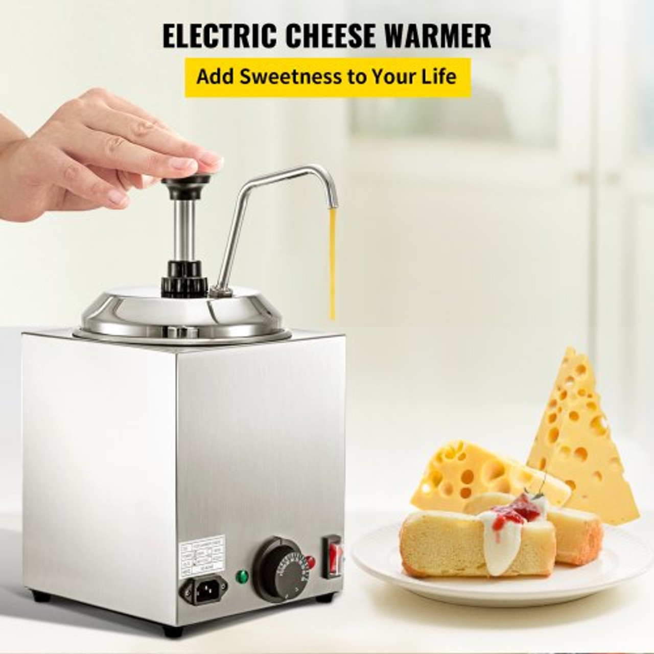 Cheese Dispenser with Pump, 2.6Qt Capacity Nacho Cheese Warmer with Pump, 650W Hot Fudge Warmer, Stainless Steel Hot Cheese Dispenser for Hot Fudge Cheese Caramel