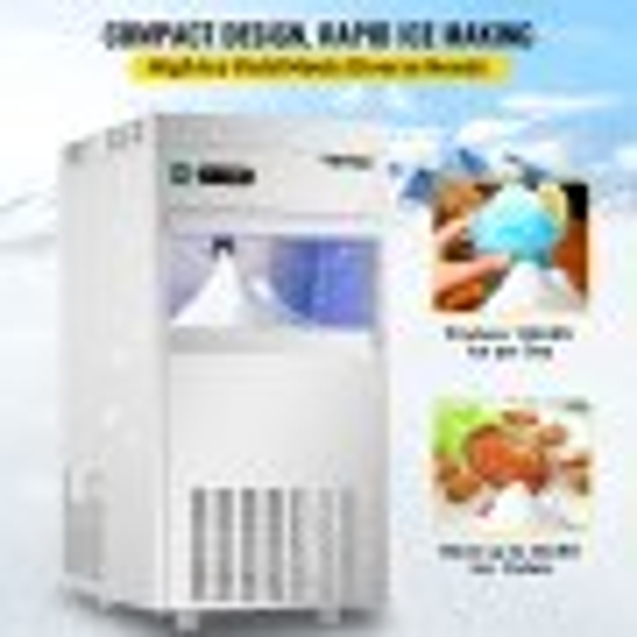 110V Commercial Snowflake Ice Maker 132LBS/24H, ETL Approved Food Grade Stainless Steel Flake Ice Machine Freestanding Flake Ice Maker for Seafood Restaurant, Water Filter and Spoon Included
