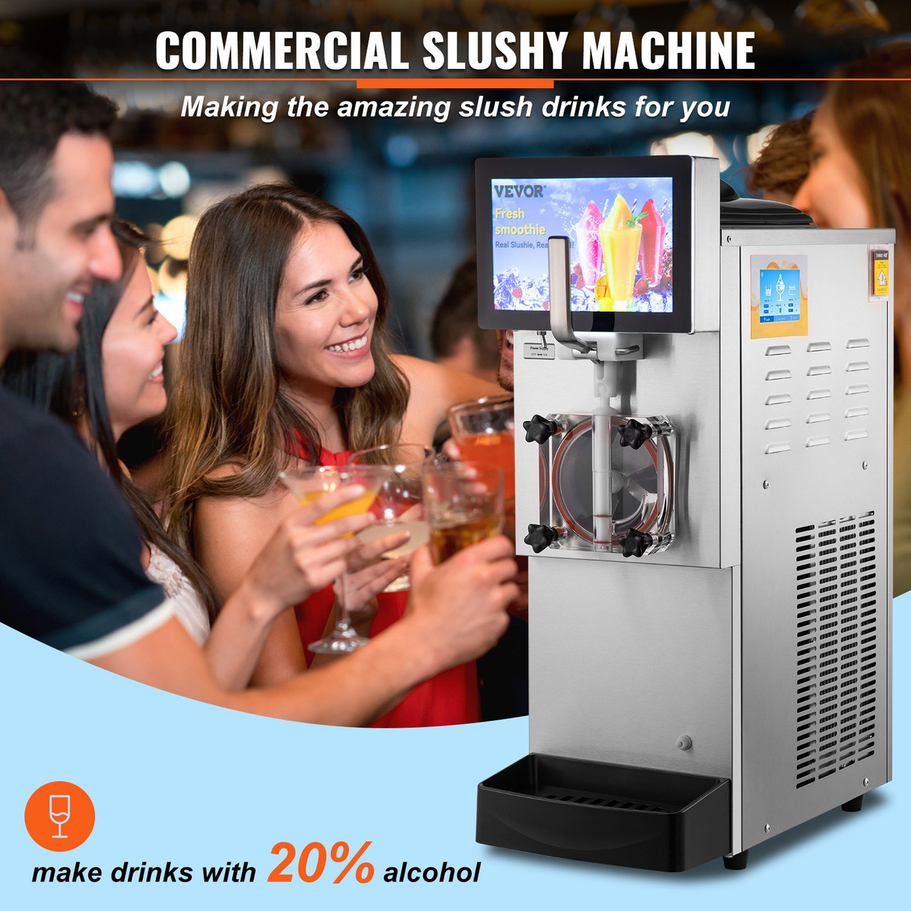 Commercial Slushy Machine, 8L / 2.1 Gal Single Bowl, Cool and Freeze Modes, 1050W Stainless Steel Margarita Smoothie Frozen Drink Maker, Slushie Machine for Party Cafes Restaurants Bars Home