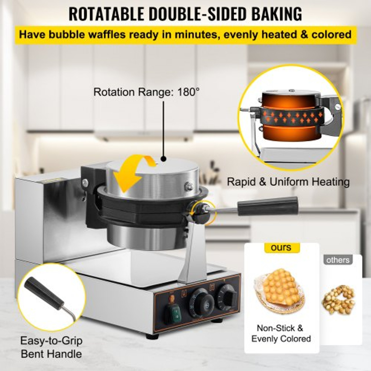 Stainless Steel Waffle Maker Machine Egg Cake Oven Puff Bubble Cake Baker