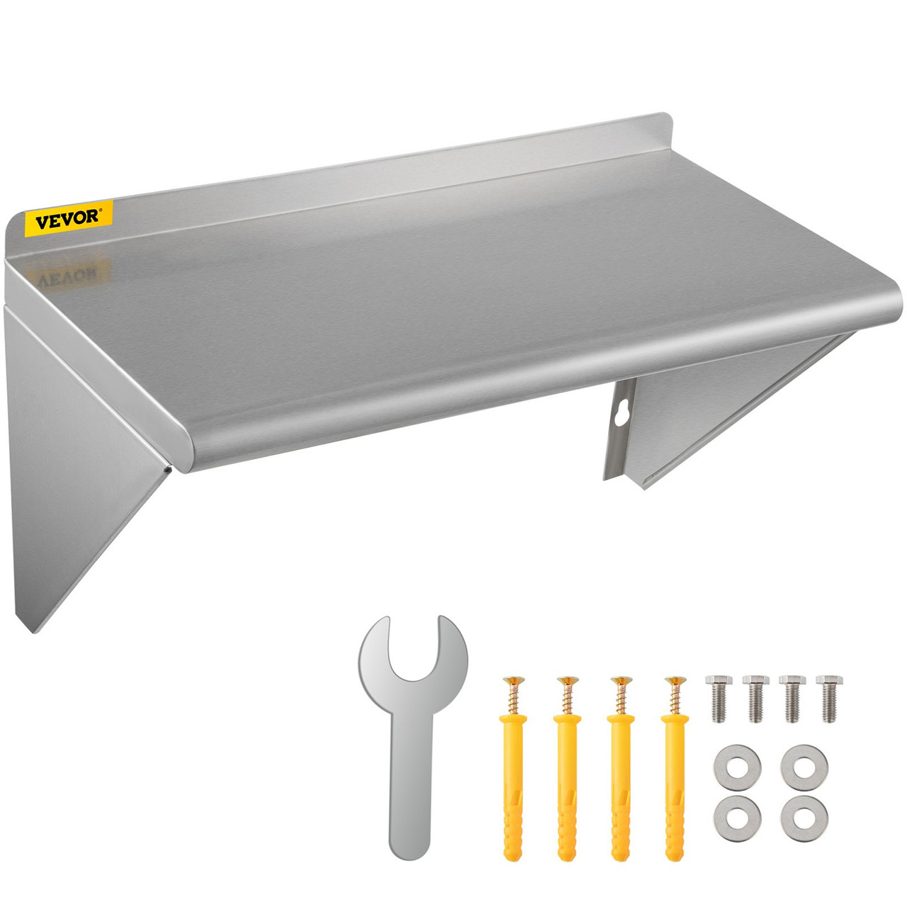 Stainless Steel Wall Shelf, 12'' x 24'', 110 lbs Load Heavy Duty Commercial Wall Mount Shelving w/ Backsplash and 2 Brackets for Restaurant, Home,