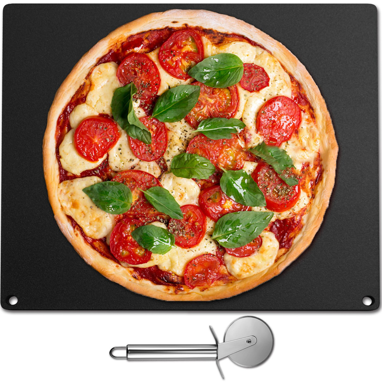 Steel Pizza Stone for Oven, Steel Pizza Plate, A36 Steel Baking Steel Pizza Stone for Grill, Steel Pizza Pan with 20x Higher Conductivity for Pizza & Bread Indoor & Outdoor (Balck)