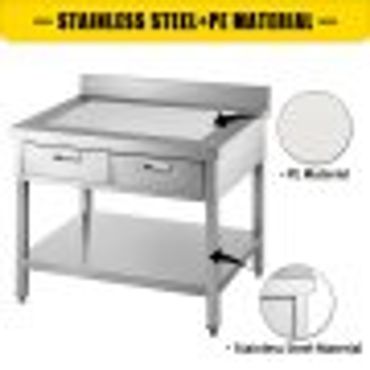 Commercial Worktable Workstation 24 x 36 Inch Commercial Food Prep Worktable with 2 Drawers, Undershelf and Backsplash, 992 lbs Load Stainless Steel Kitchen Island for Restaurant, Home and Hotel
