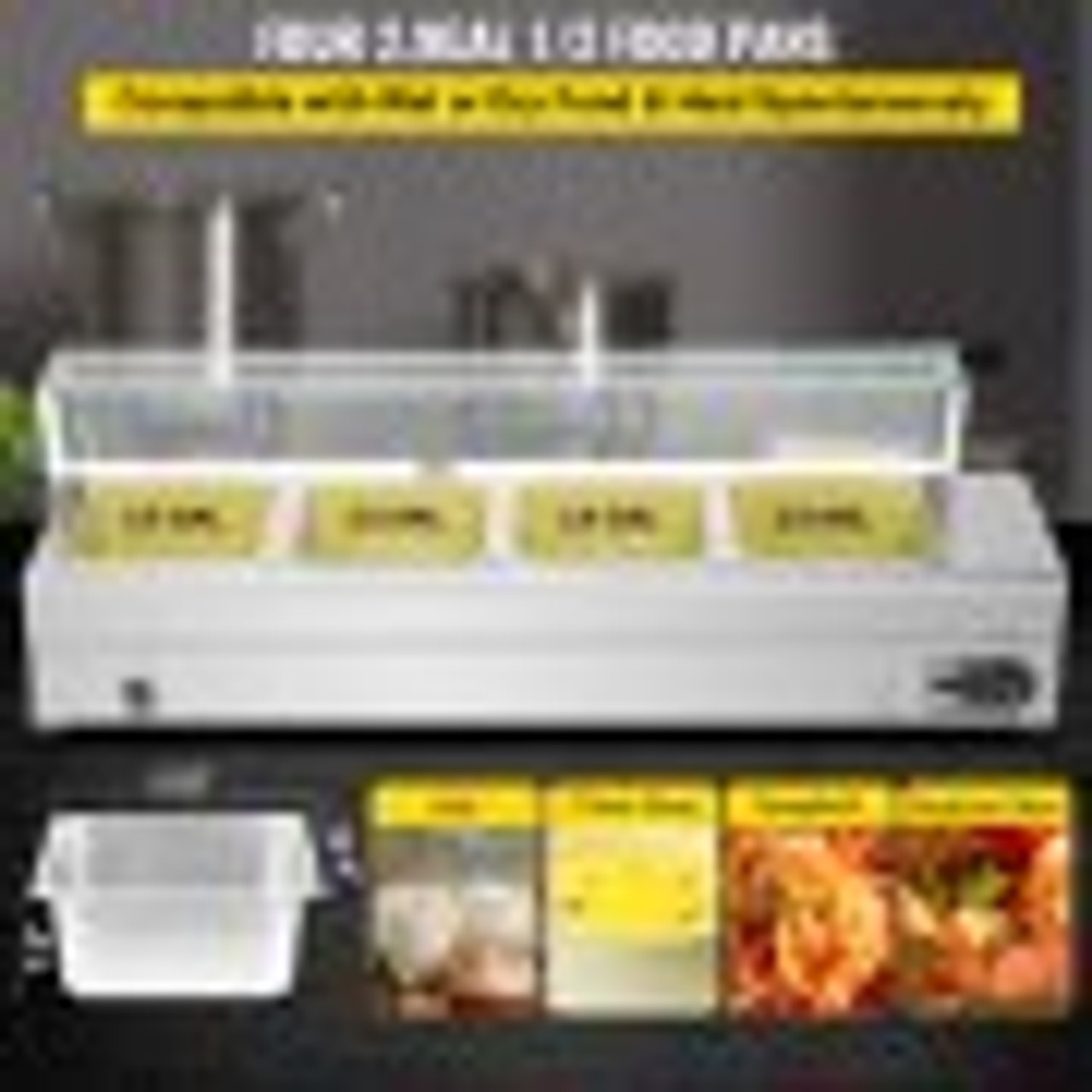 Commercial Food Warmer, 4 x 1/2 Pans, 44 Qt Electric Bain Marie with 6" Deep Pans, Stainless Steel Steam Table with Tempered Glass Shield, 1500W Countertop Buffet Warmer with Lids & Ladles, 110V