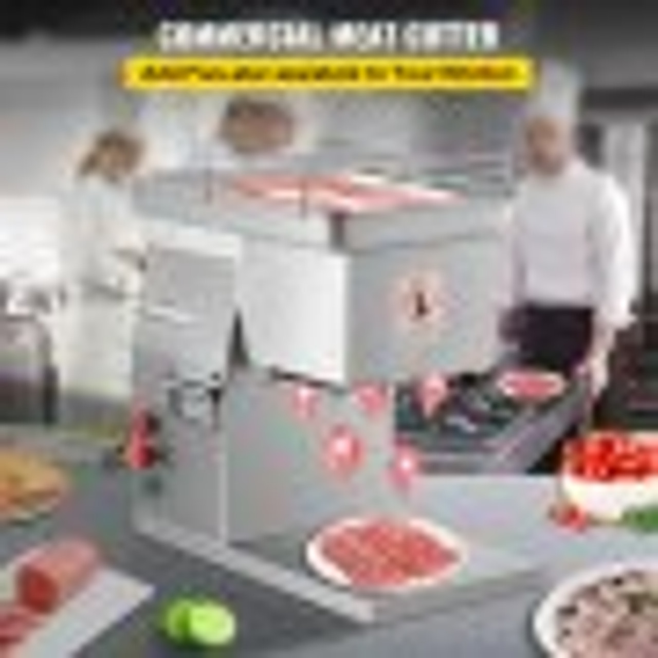 Commercial Meat Cutter Machine 1100 LB/H 3mm Stainless Steel with Pulley 600W Electric Food Cutting Slicer for Kitchen Restaurant Supermarket Market