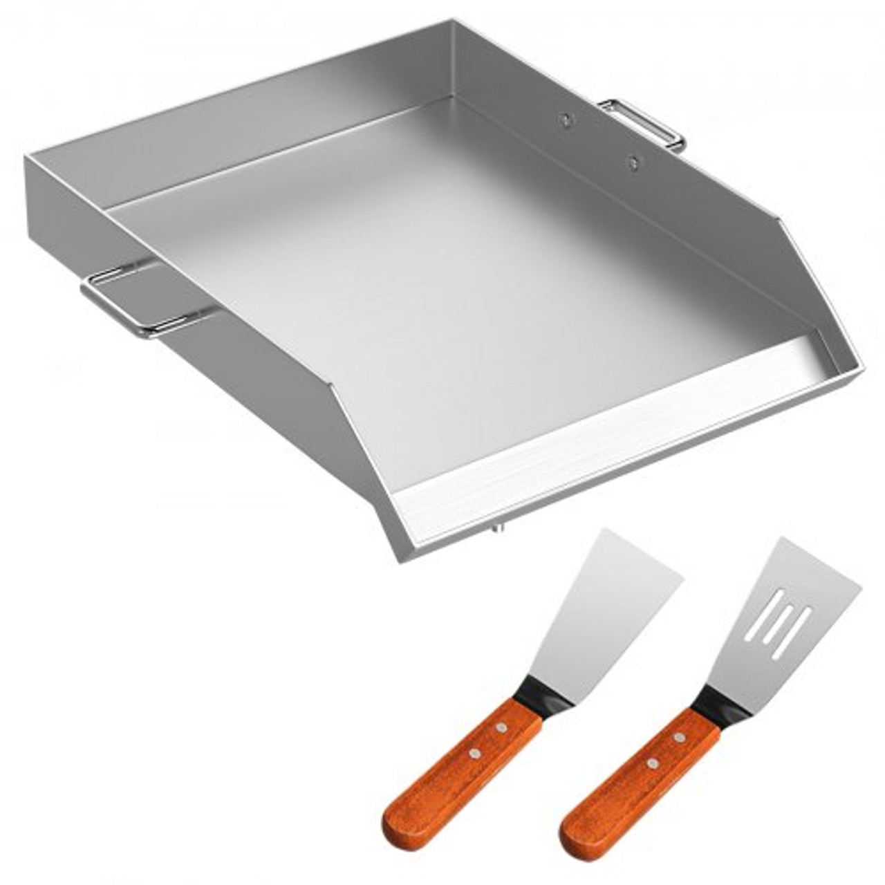 Stainless Steel Griddle,18" X 16" Universal Flat Top Rectangular Plate, BBQ Charcoal/Gas Grill with 2 Handles and Grease Groove with Hole?Grills for Camping, Tailgating and Parties