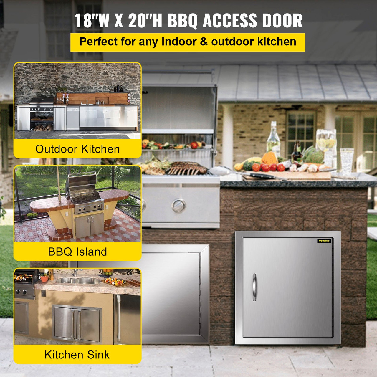 BBQ Access Door 18W x 20H Inch, Vertical Single BBQ Door Stainless Steel, Outdoor Kitchen Doors for BBQ Island, Grill Station, Outside Cabinet