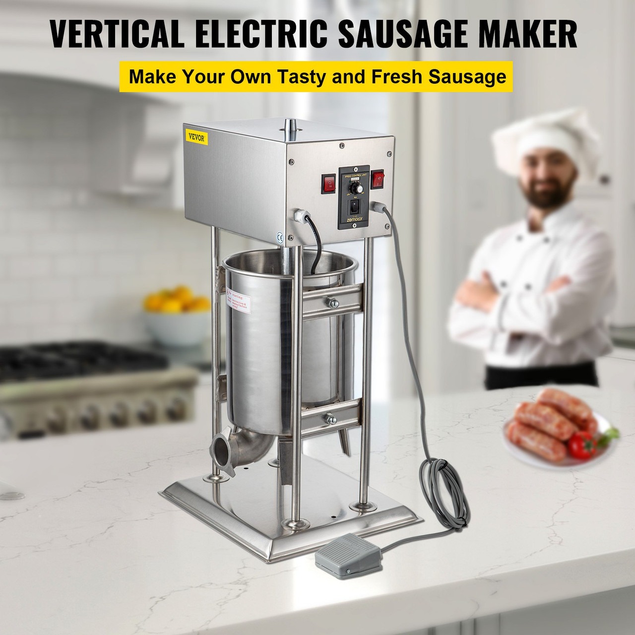Electric Sausage Stuffer 30L Capacity, Vertical Meat Stuffer Maker Variable Speed, Stainless Steel Sausage Filler Machine with 5 Filling Funnels for Home Restaurant Use