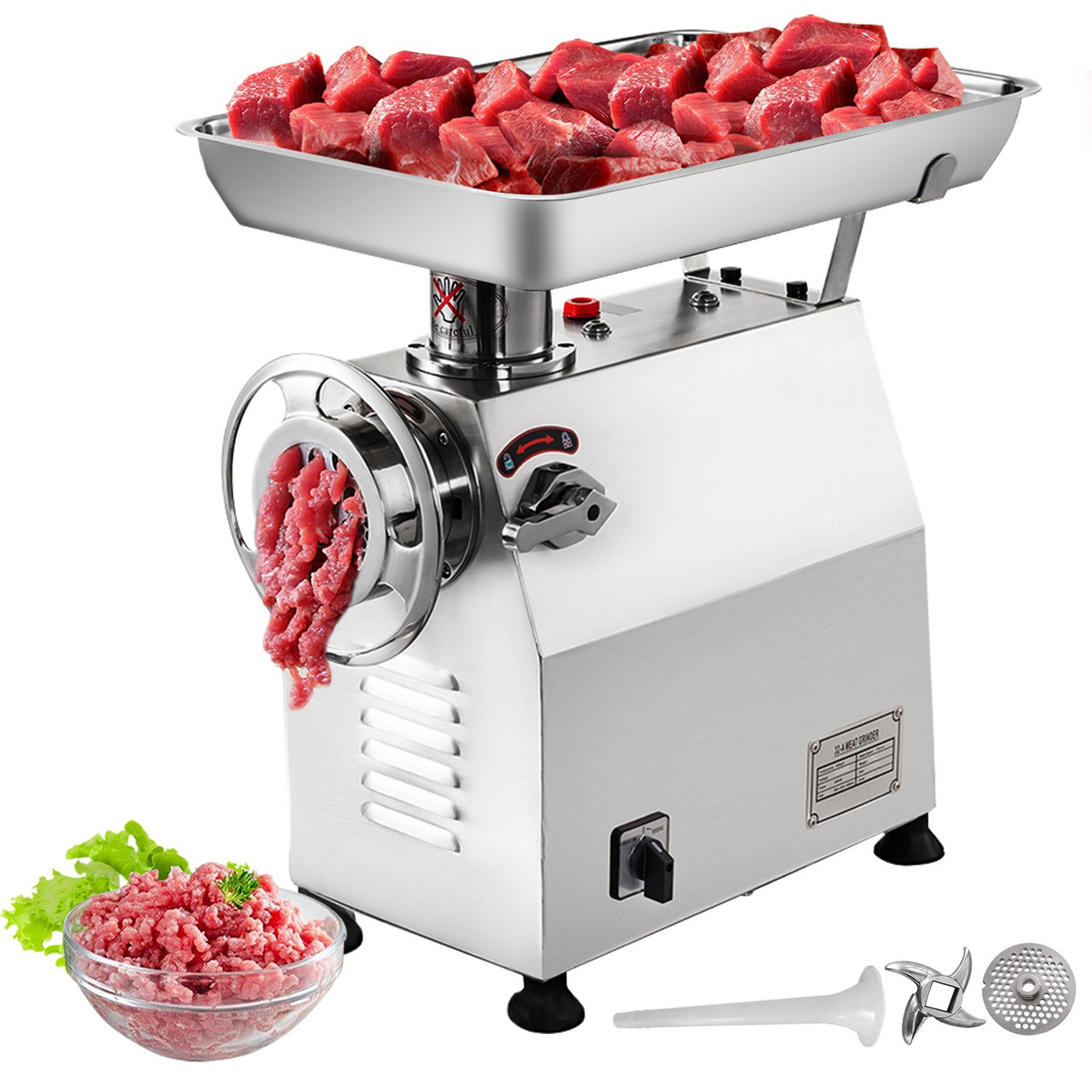 Commercial Meat Grinder 770lbs/h Electric Sausage Maker 2200W Stainless Steel With 2 Grinding Heads & 2 Blades For Restaurants, Supermarkets, Fast Food Stores, Butcher Shops,Silver