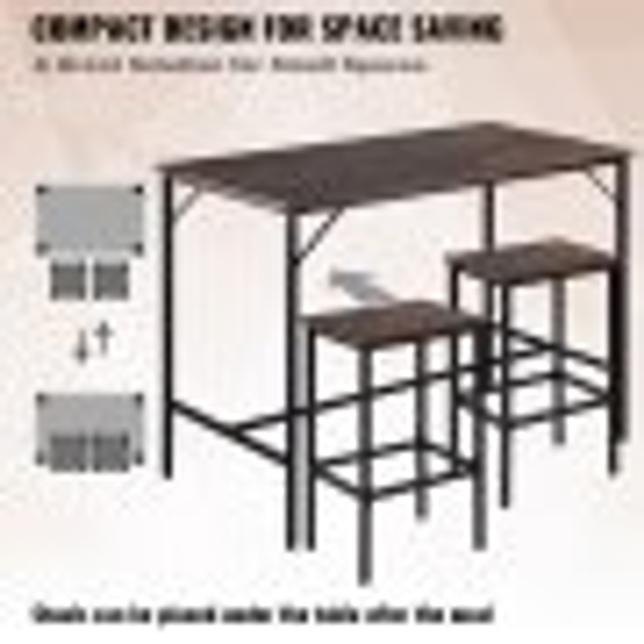 Bar Table and Chairs Set 47" Pub Table Set with 2 Bar Stools Kitchen Dining Table and Chairs Set for 2 Iron Frame Counter Height Dining Sets for Home, Kitchen, Living Room