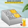 Spice Rack Shelf, Two Rows, Stainless Steel Organizer Stand with Four 1/6 Pans and Four Ladles, Countertop Inclined Holder for Seasoning Sauce Jam Fruits Ingredients, for Kitchen Pantry Use