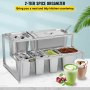 Expandable Spice Rack, 13.8"-23.6" Adjustable, 2-Tier Stainless Steel Organizer Shelf with 3 1/9 Pans 2 1/6 Pans 1 1/3 Pan 6 Ladles, Countertop Inclined Holder for Sauce Ingredients Fruits