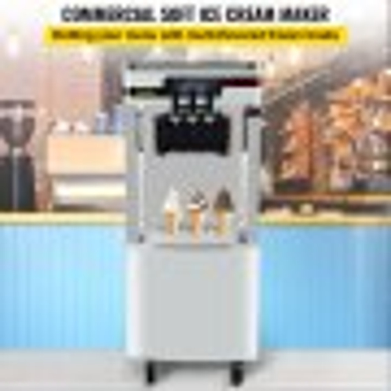 Commercial Ice Cream Maker, 20-28L/H Yield, 2+1 Flavors Soft Serve Machine w/ Two 7L Hoppers 1.8L Cylinders Puffing Pre-Cooling Shortage Alarm, 2450W Frozen Yogurt Maker for Restaurant Snack Bar