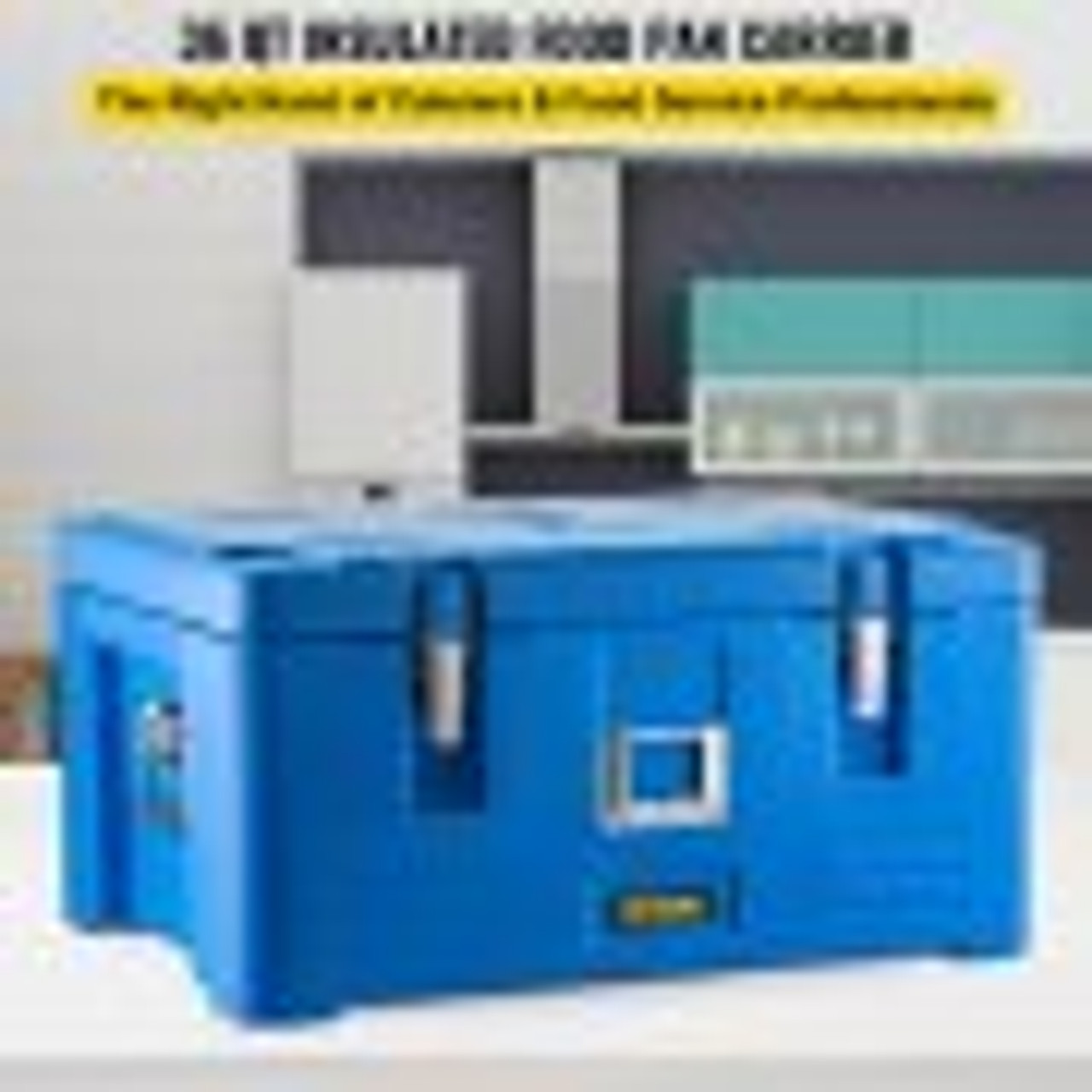 Insulated Food Pan Carrier, 36Qt Capacity, Stackable Catering Hot Box w/ 3 Stainless Steel Pans, Top Load LLDPE Food Warmer w/Elastic Side Handles and Buckles, for Restaurant Canteen, Blue